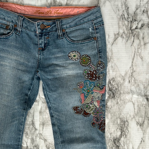 Zana Di Jeans | juniors sizing 3 low rise Y2K 90s flare jeans embroidered pearls - Picture 2 of 16